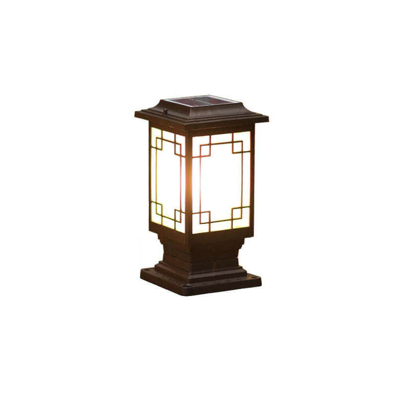 Solar Chinese Window Square Post Garden Light