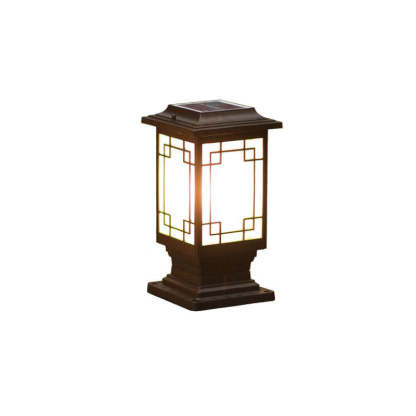 Solar Chinese Window Square Post Garden Light