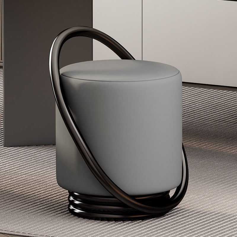 Contemporary Microfiber Leather Cylinder Vanity Stool — B / Off-White Seat + Gold Frame
