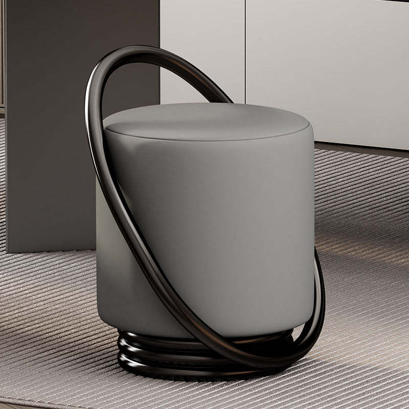 Contemporary Microfiber Leather Cylinder Vanity Stool — B / Off-White Seat + Gold Frame