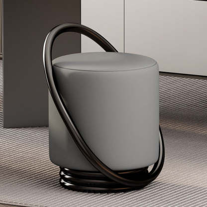 Contemporary Microfiber Leather Cylinder Vanity Stool — B / Off-White Seat + Gold Frame