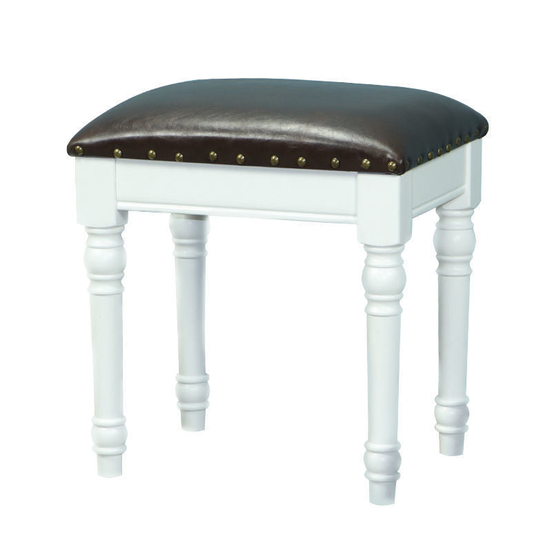 Scandinavian Linen Leather Wood Vanity Stool