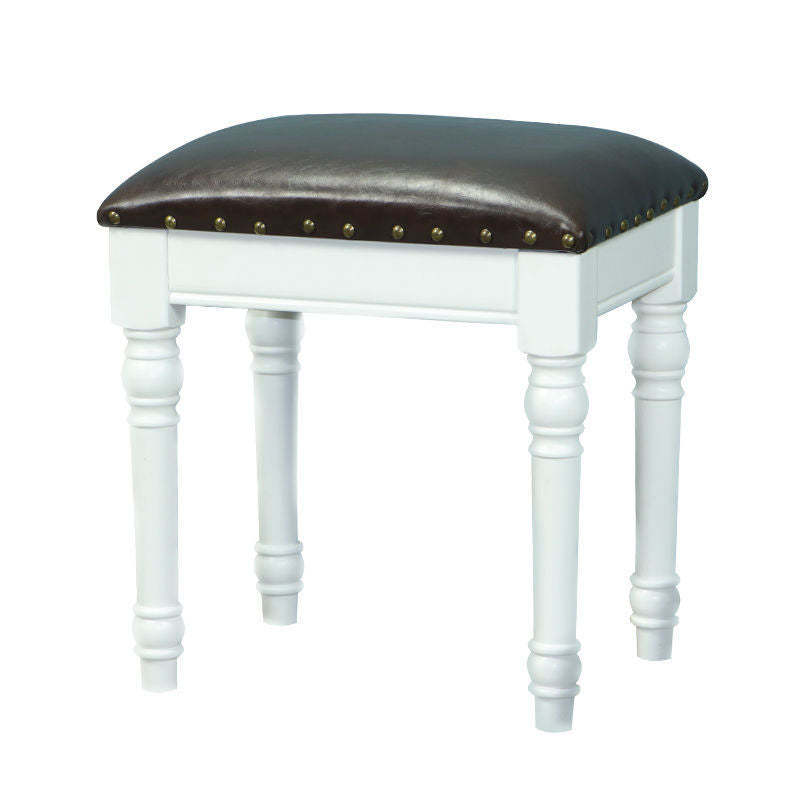 Scandinavian Linen Leather Wood Vanity Stool