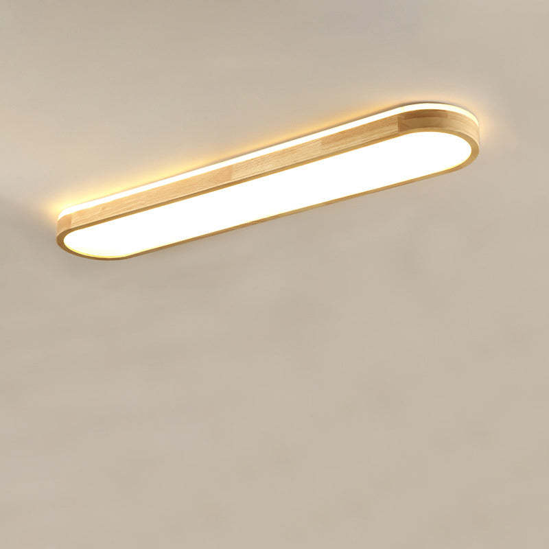 Japanese Rectangular Solid Wood Flush Mount Light