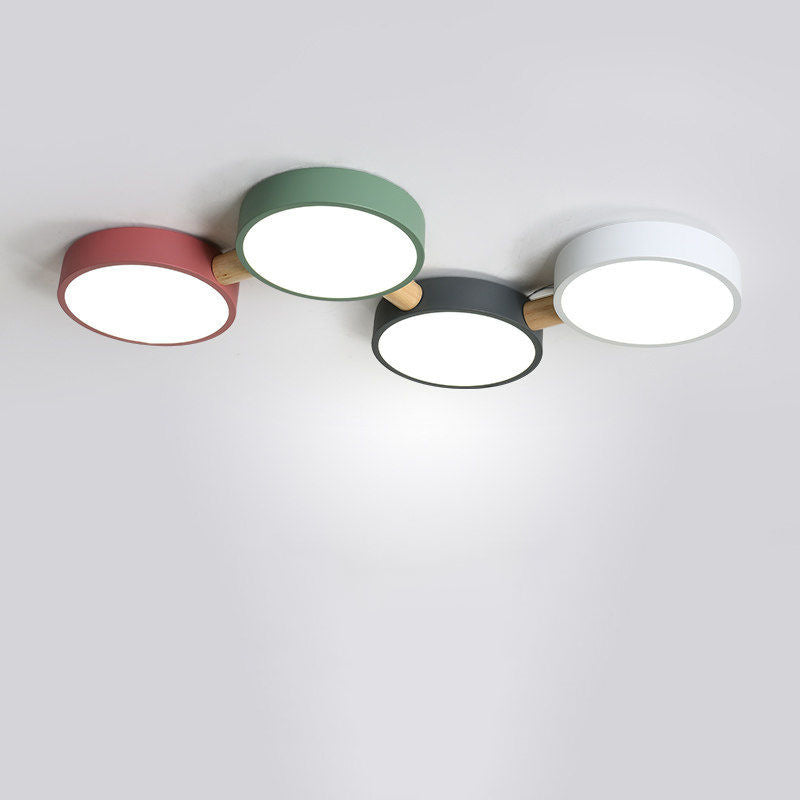 Scandinavian Macaron Iron Geometric Wood LED Flush Light