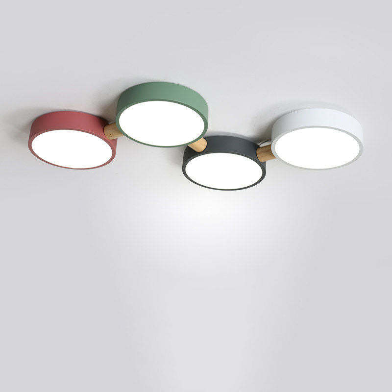 Scandinavian Macaron Iron Geometric Wood LED Flush Light
