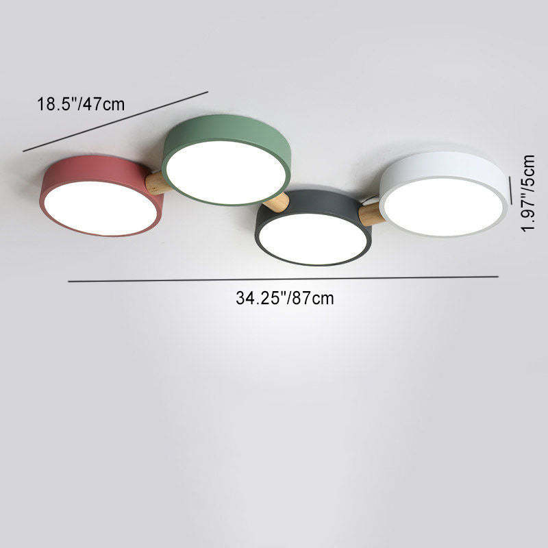 Scandinavian Macaron Iron Geometric Wood LED Flush Light