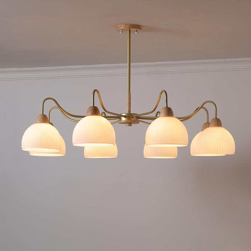 Nordic Japanese Glass Round Wood Chandelier