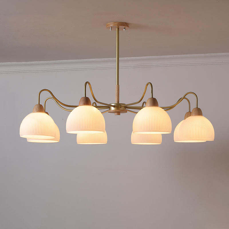 Nordic Japanese Glass Round Wood Chandelier
