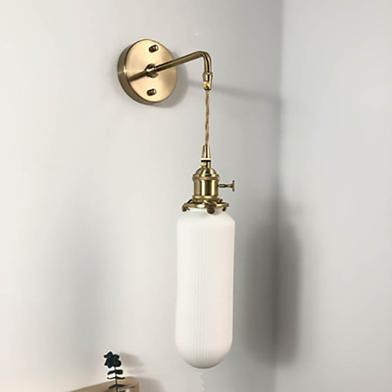 Japanese Retro Cylinder Oval Brass Lucite Wall Sconce