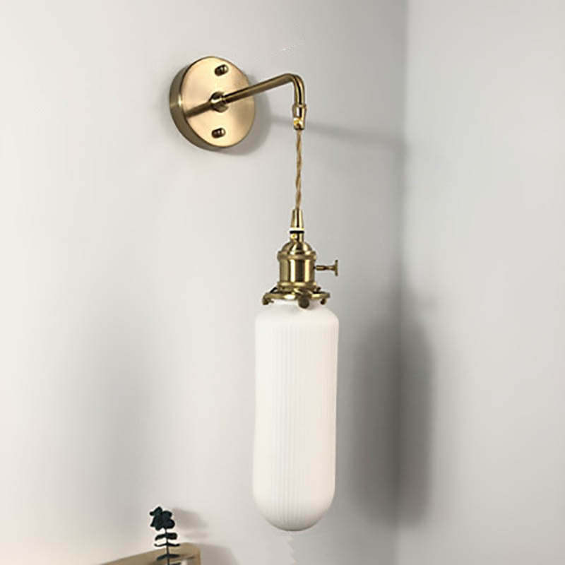 Japanese Retro Cylinder Oval Brass Lucite Wall Sconce