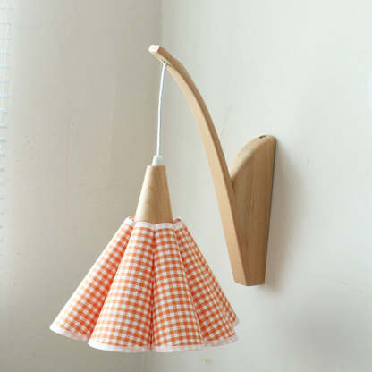 Japanese Solid Wood Pleated Fabric Umbrella Wall Sconce — Log Lamp Arm + Brown Fabric Lampshade / 220V-240V For UK/AU