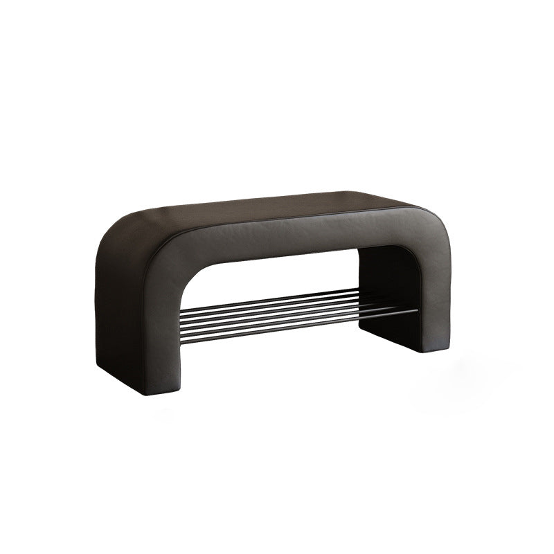 Minimalist Lambswool PU Leather Iron 1-Shelf Storage Bench