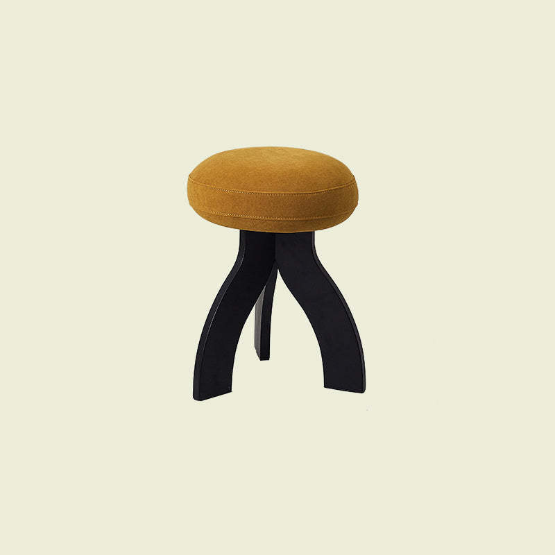 Vintage Triangle Base Wood Fabric Vanity Stool