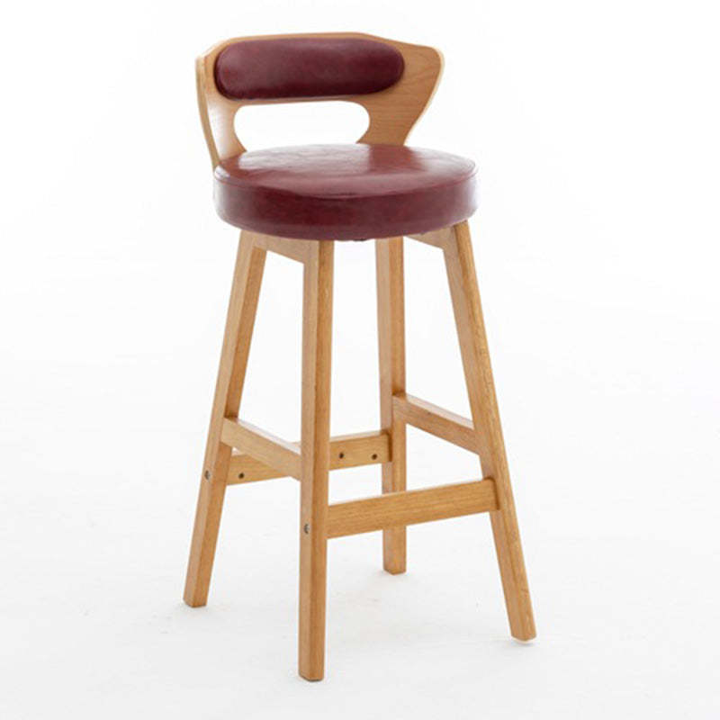 Minimalist low-back gray bar & counter stools — Wine Red / Natural Wood