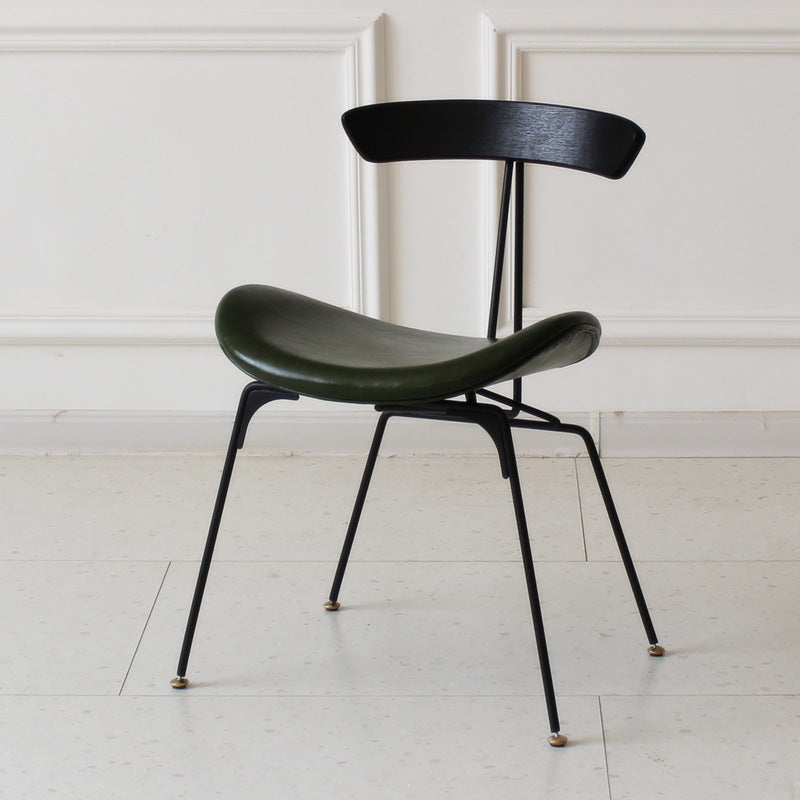 Industrial Ant Arch Wood Leather Dining Chair — Light Green - Leather / Black