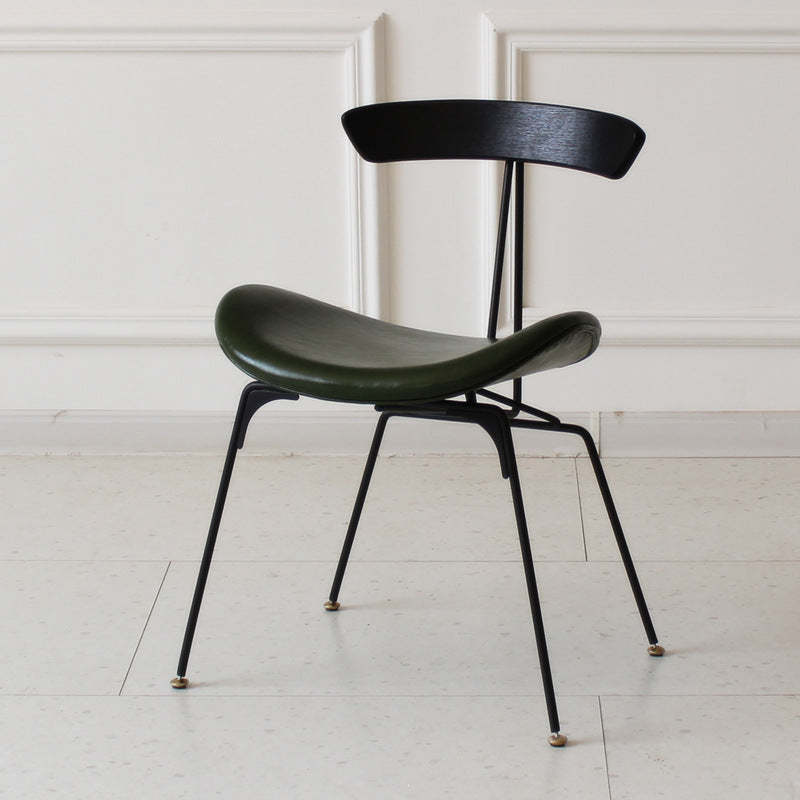 Industrial Ant Arch Wood Leather Dining Chair — Light Green - Leather / Black