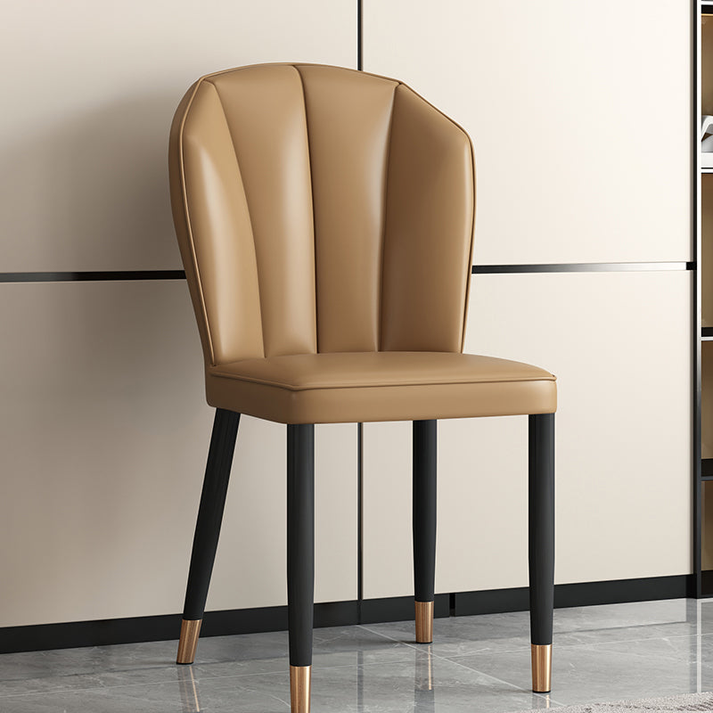 Modern Leather Steel Shell Dining Chair — Square Shape / Black / Light Gray