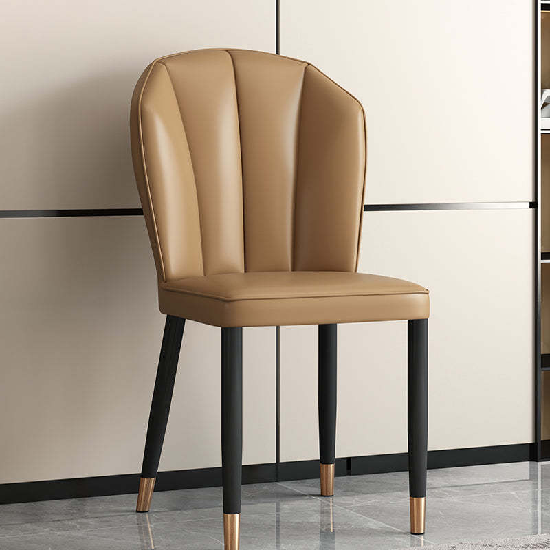 Modern Leather Steel Shell Dining Chair — Square Shape / Black / Light Gray