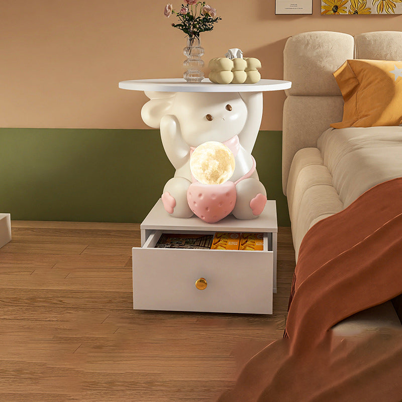 Modern Art Deco Kids Rabbit Resin Wood End Table 1-Drawer — End Table With Small Drawer / Yellow
