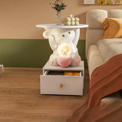 Modern Art Deco Kids Rabbit Resin Wood End Table 1-Drawer — End Table With Small Drawer / Yellow