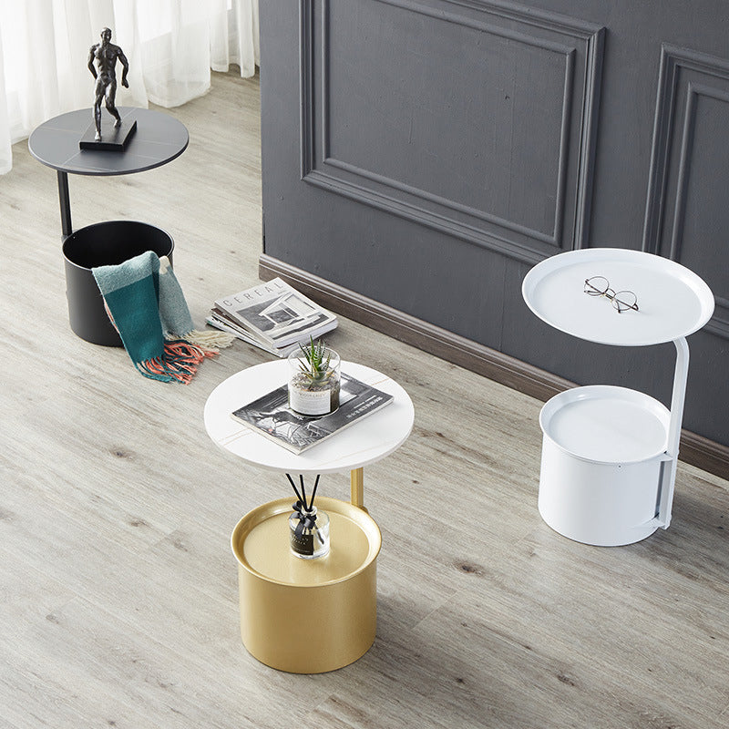 Minimalist Round Iron Rock Slab Side Table