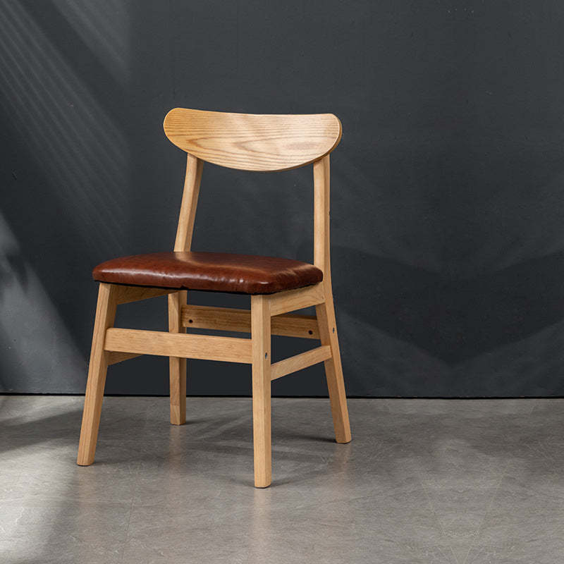 Retro Linen Upholstered Wood Dining Chair — White Leather