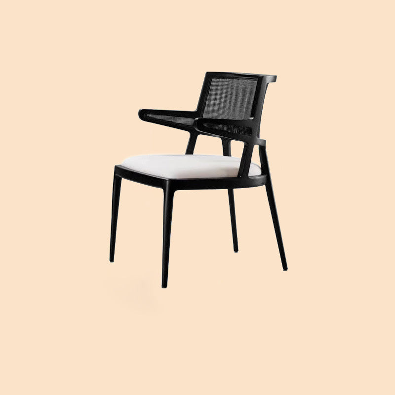 Retro Microfiber Leather Rattan Wood Dining Chair