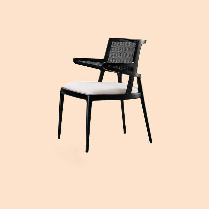 Retro Microfiber Leather Rattan Wood Dining Chair