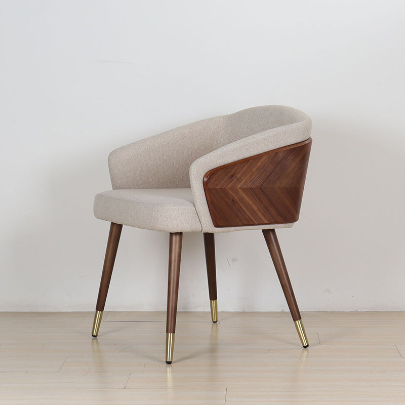 Curved PU Leather Wood Dining Chair — Blue - Patterned Fabric
