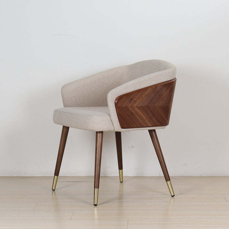 Curved PU Leather Wood Dining Chair — Blue - Patterned Fabric