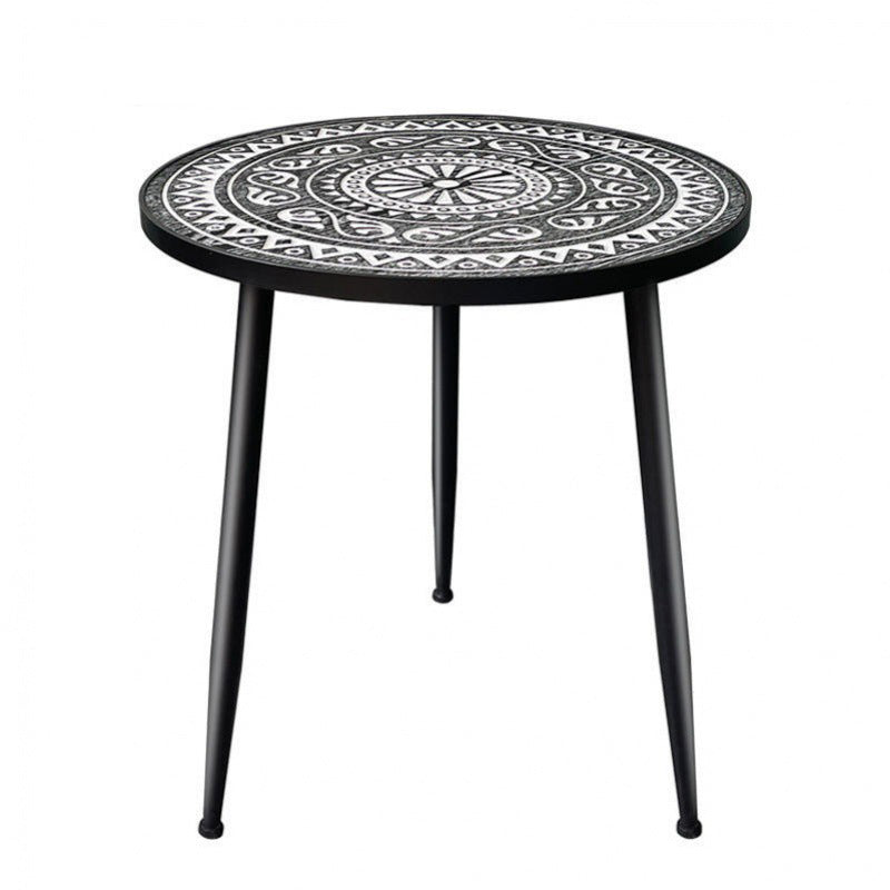 Contemporary Patterned Wood Iron Coffee Table