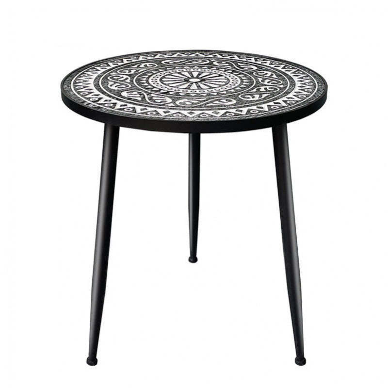 Contemporary Patterned Wood Iron Coffee Table