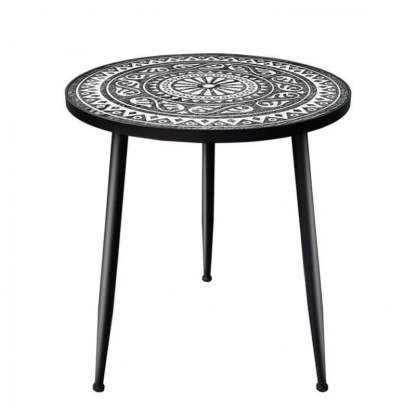 Contemporary Patterned Wood Iron Coffee Table