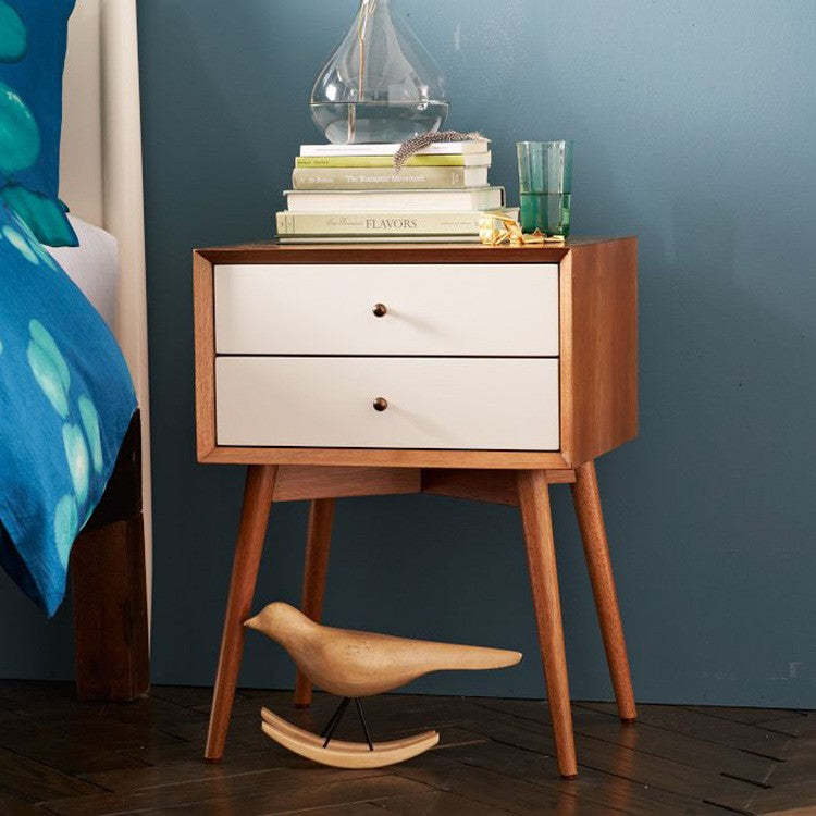 Nordic Wood 2-Drawer Side Table — Light Walnut