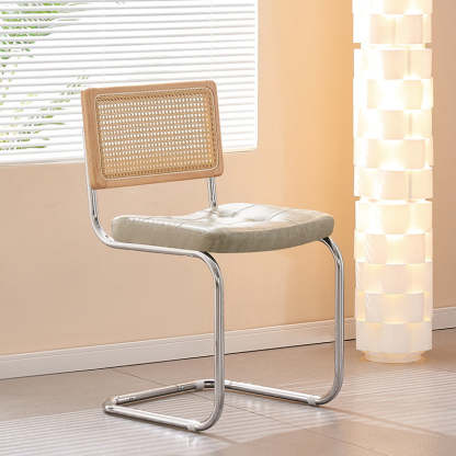Vintage Rattan Leather Iron Armchair