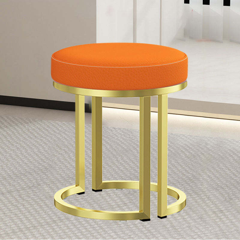 Modern Leather Velvet Iron Cylindrical Vanity Stool — Orange - Fabric