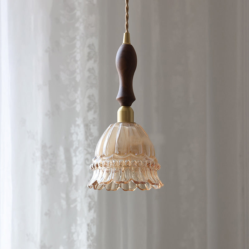 French Pastoral Walnut Jellyfish Glass Pendant Light
