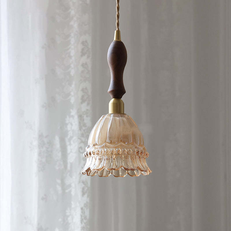 French Pastoral Walnut Jellyfish Glass Pendant Light