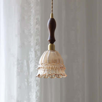 French Pastoral Walnut Jellyfish Glass Pendant Light