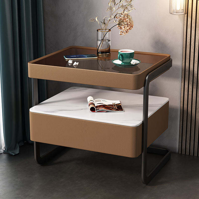 Minimalist Lock Tempered Glass Iron Nightstand