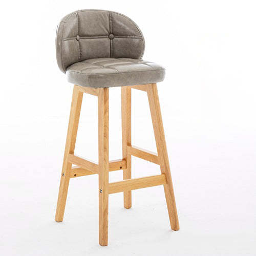 Minimalist Wood Leather Bar Stool — Wood Color / Orange