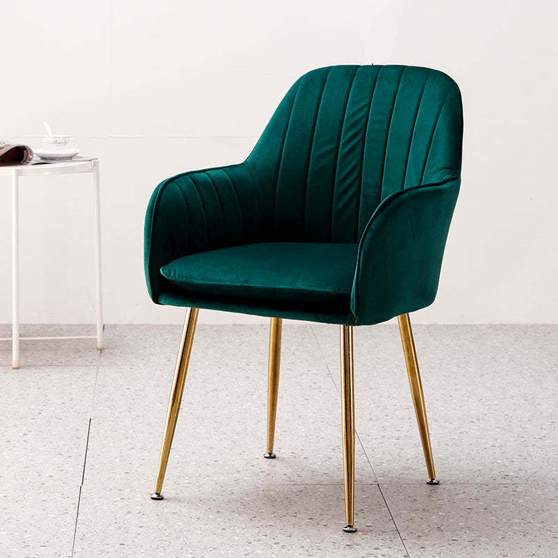Nordic Trapezoidal Striped Velvet Steel Vanity Stool — Green + Titanium Frame
