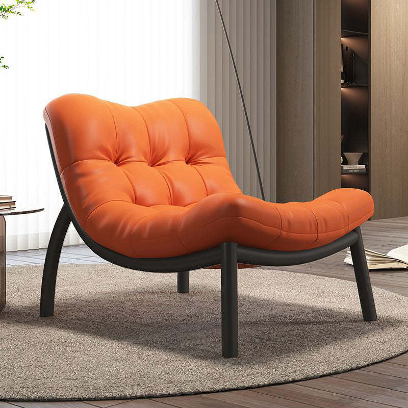 Scandinavian Upholstered Leather Steel Sofa — Wood Color / Orange