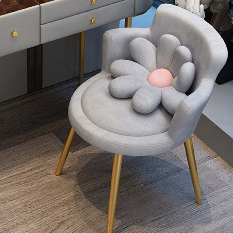 Contemporary Floral Velvet Metal Vanity Stool — White / Gold