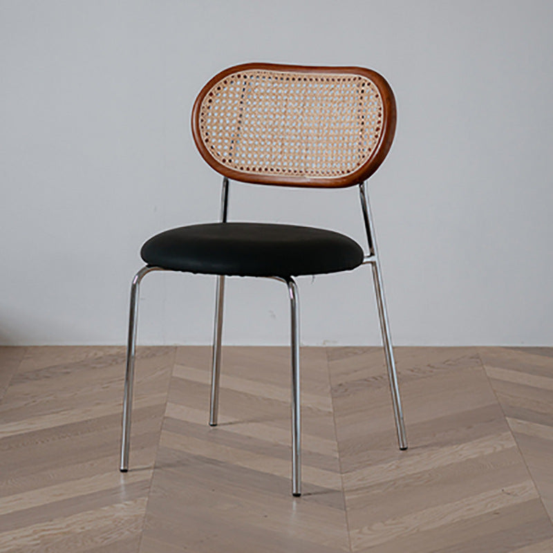 Nordic Leather Wood Rattan Armchair
