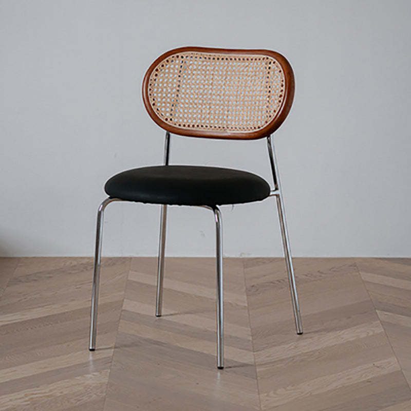 Nordic Leather Wood Rattan Armchair