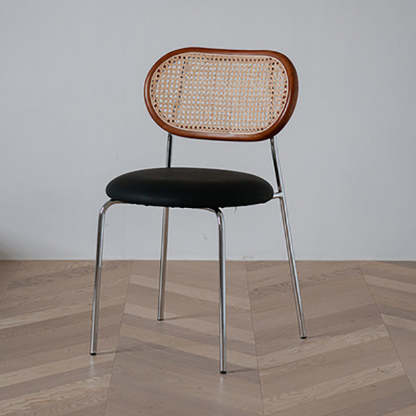 Nordic Leather Wood Rattan Armchair