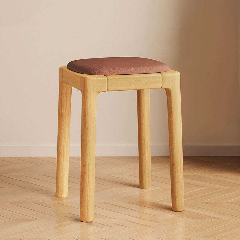 Modern Wood Leather Backless Vanity Stool