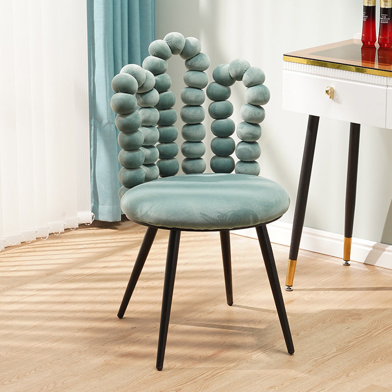 Contemporary Velvet Bead String Trapezoidal Vanity Stool